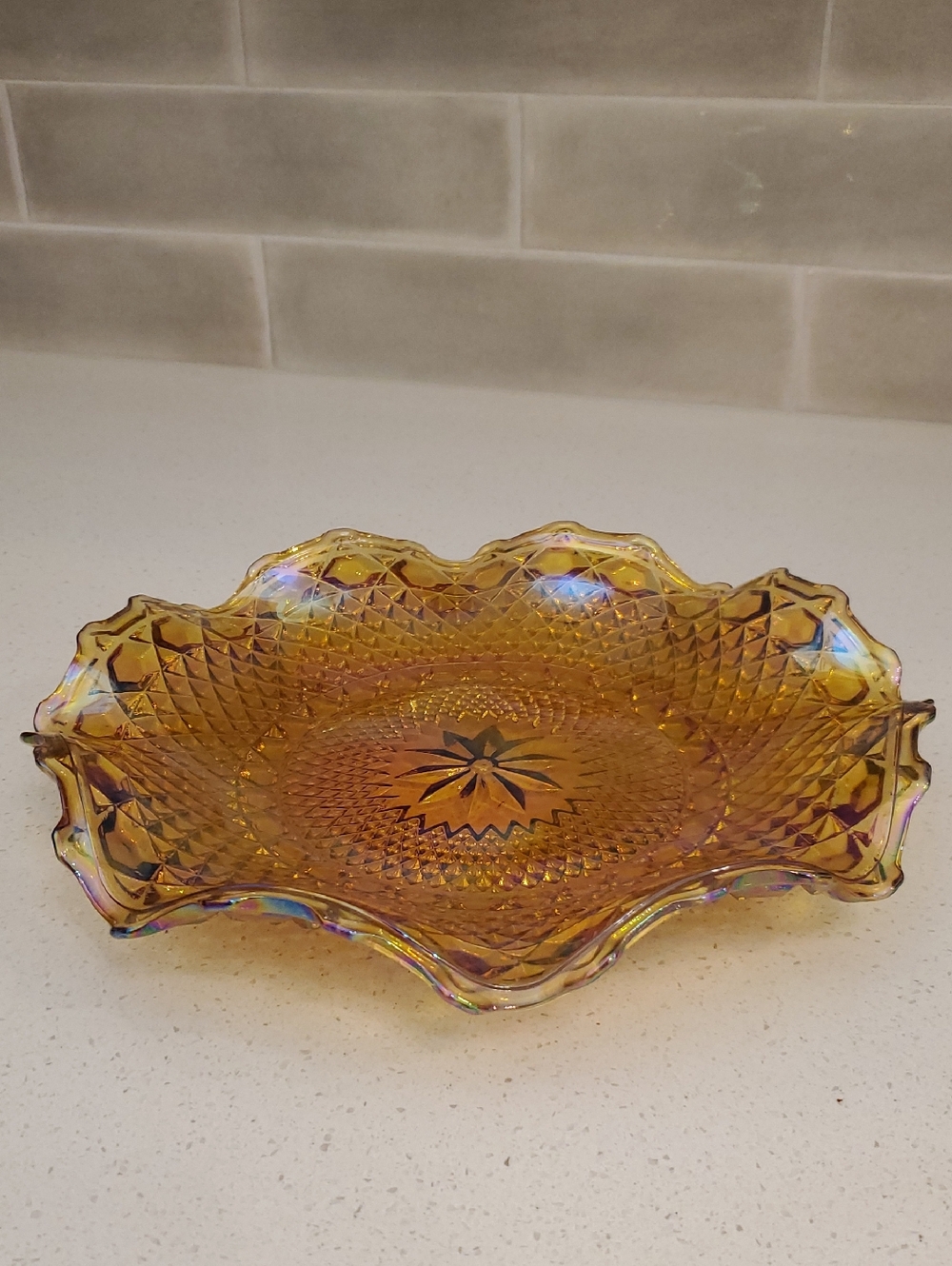 Indiana Glass Carnival Iridescent Ruffled Plate 10 in